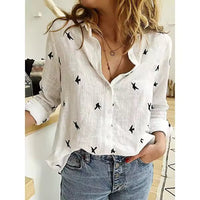 Elegant Cotton Linen Shirts Women Casual Solid Button Lapel Blouses Shirts Autumn Winter Long Sleeve Loose Tops Tunic Blouse Natalia Home Fashion    Natalia Home Fashion