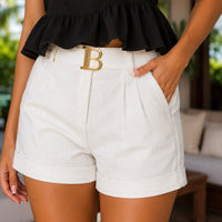 Texture Washed Denim Shorts for Women with Belt Casual Style Quality Jeans Trousers shorts