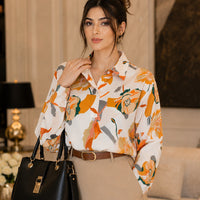 Vintage Style for Women Long Sleeve Flower Printed Spring Autumn semi formal Style Elegant Single Breasted Shirt
