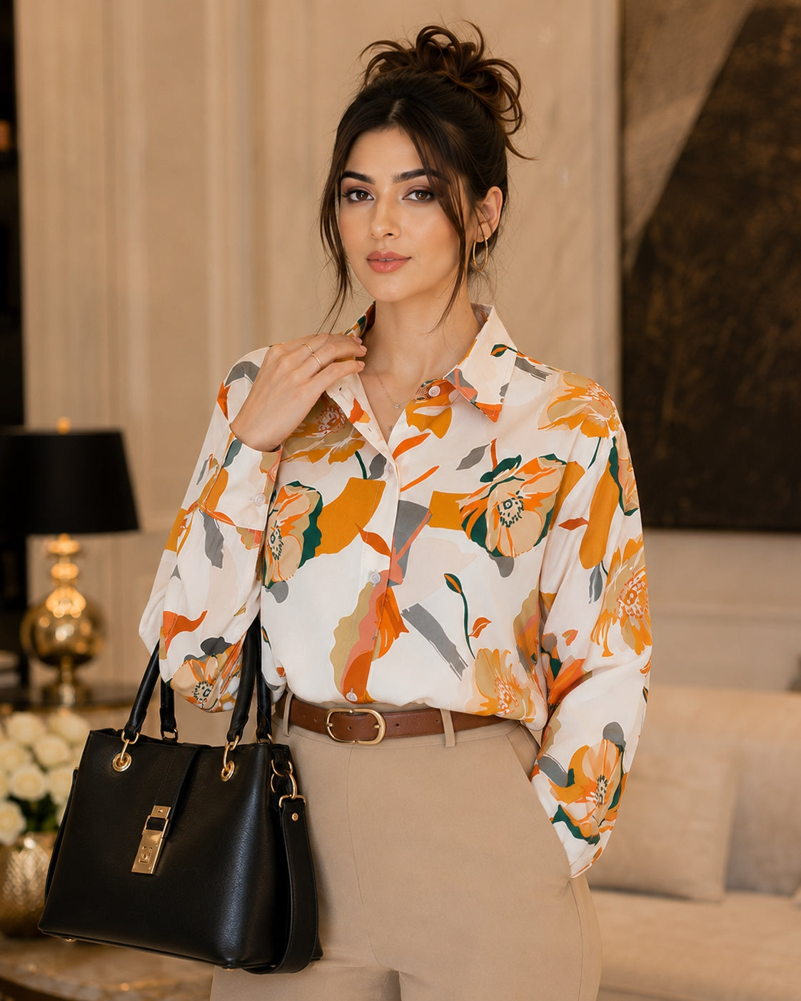 Vintage Style for Women Long Sleeve Flower Printed Spring Autumn semi formal Style Elegant Single Breasted Shirt