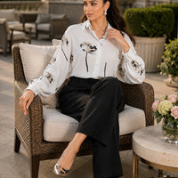 Women's Blouse Long Sleeve Rose Printed Fashionable Chiffon Shirt Long Sleeve Top Natalia Home Fashion    Natalia Home Fashion