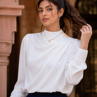 Stylish Long Sleeve Women Satin Blouses Elegant Loose O-neck Buttons Ladies Pullovers Shirts Tops Natalia Home Fashion    Natalia Home Fashion