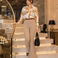 Vintage Style for Women Long Sleeve Flower Printed Spring Autumn semi formal Style Elegant Single Breasted Shirt