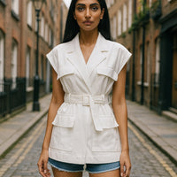 Fashion Loose Cotton Women's Shirt Elegant Lapel Sleeveless Shirts Casual Classic Solid Clothing Shirts for Women Tops