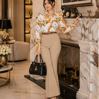 Vintage Style for Women Long Sleeve Flower Printed Spring Autumn semi formal Style Elegant Single Breasted Shirt