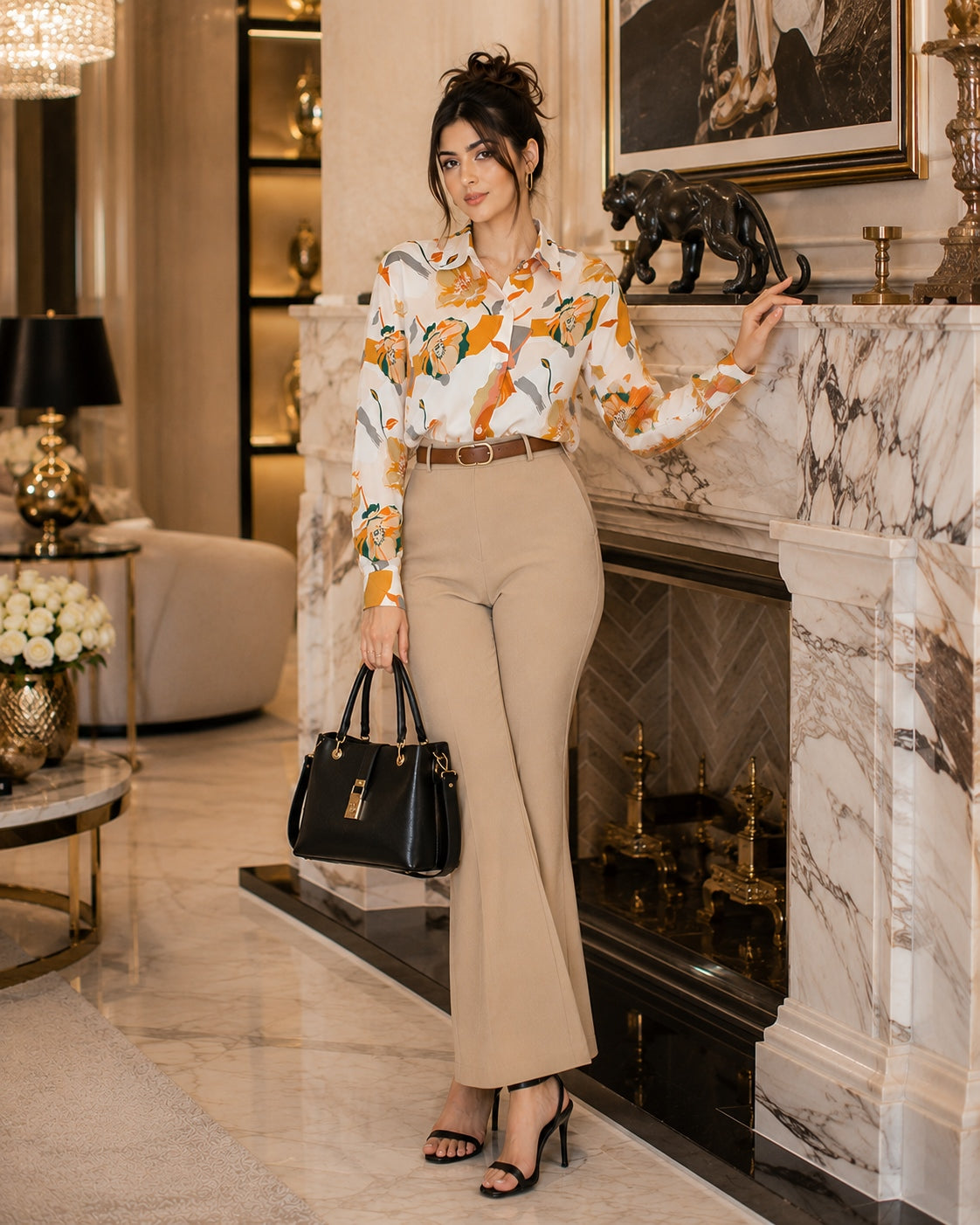 Vintage Style for Women Long Sleeve Flower Printed Spring Autumn semi formal Style Elegant Single Breasted Shirt
