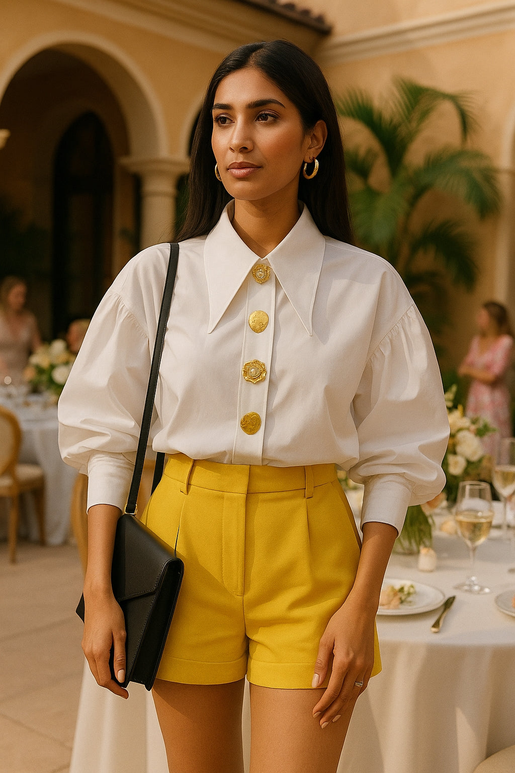 Chic Sharp Corner Collar Blouse Women Elegant Pearl Button White Shirt Ladies New Fashion Lantern Sleeve Shirts