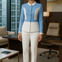 Elegant Blazer for Women Office Fashion Long Sleeve Suits Contrast Color Button Down Pant Suits