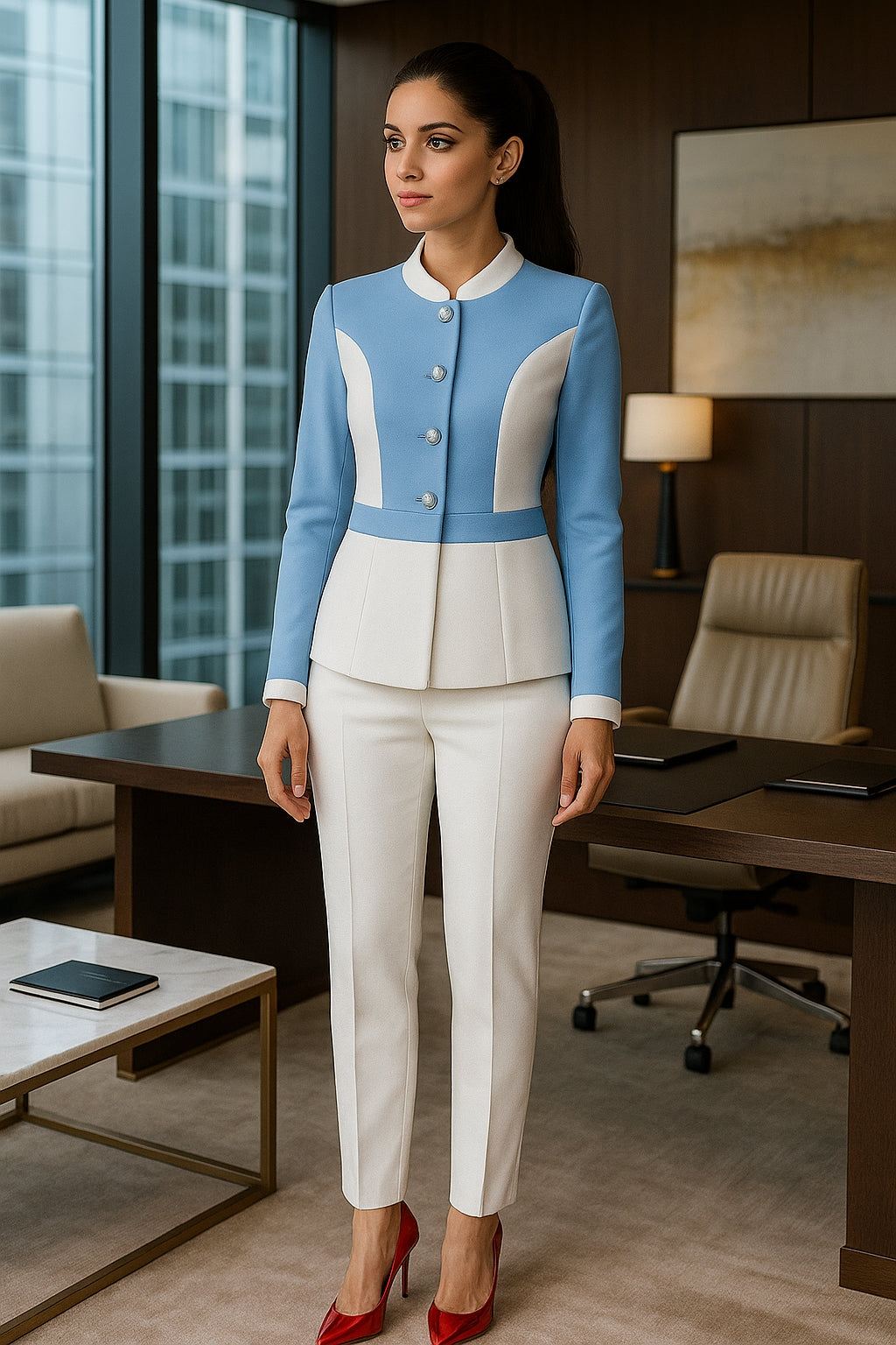 Elegant Blazer for Women Office Fashion Long Sleeve Suits Contrast Color Button Down Pant Suits