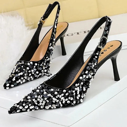 Women 7 Cm 9.5cm Heels Sequin Women Pumps Luxury Banquet Shoes Sexy Party Shoes Fashion High Heels Wedding Shoes Sandals Natalia Home Fashion    Natalia Home Fashion