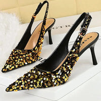 Women 7 Cm 9.5cm Heels Sequin Women Pumps Luxury Banquet Shoes Sexy Party Shoes Fashion High Heels Wedding Shoes Sandals Natalia Home Fashion   869-A22-gold-7cm-37 Natalia Home Fashion