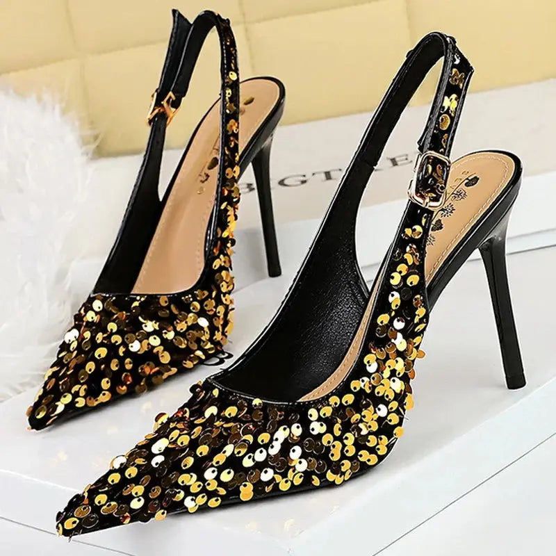 Women 7 Cm 9.5cm Heels Sequin Women Pumps Luxury Banquet Shoes Sexy Party Shoes Fashion High Heels Wedding Shoes Sandals Natalia Home Fashion   869-22-gold-9.5cm-39 Natalia Home Fashion