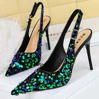 Women 7 Cm 9.5cm Heels Sequin Women Pumps Luxury Banquet Shoes Sexy Party Shoes Fashion High Heels Wedding Shoes Sandals Natalia Home Fashion   869-22-green-9.5cm-43 Natalia Home Fashion