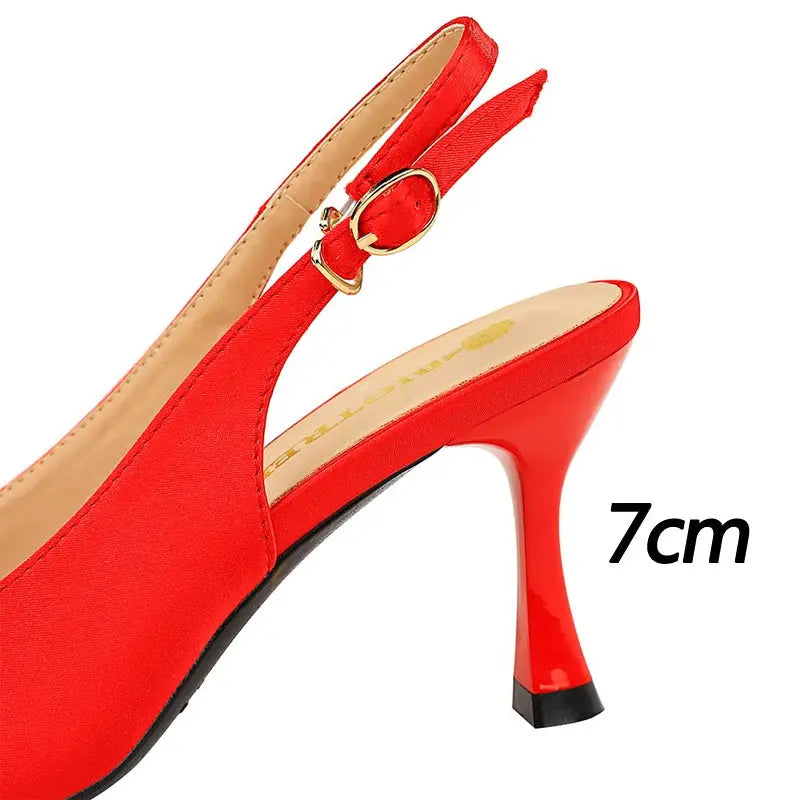 Women 7 Cm Heels Metal Pointed Women Pumps Silks Satins Heels Hollow Back Women Sandals Sexy Lady Pumps Natalia Home Fashion    Natalia Home Fashion