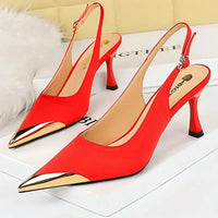 Women 7 Cm Heels Metal Pointed Women Pumps Silks Satins Heels Hollow Back Women Sandals Sexy Lady Pumps Natalia Home Fashion   red-34 Natalia Home Fashion