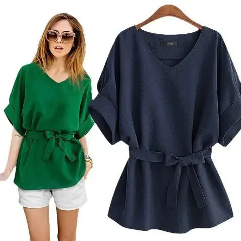 Women Blouses Linen Tunic Shirt V Neck Batwing Sleeve Blouse Plus Size Women Blouses For Summer My Store