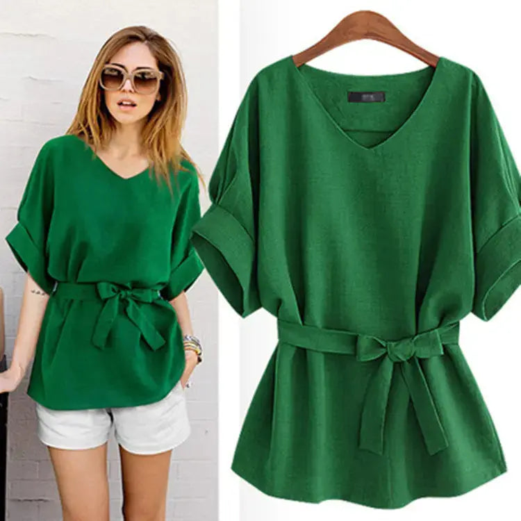 Women Blouses Linen Tunic Shirt V Neck Batwing Sleeve Blouse Plus Size Women Blouses For Summer My Store