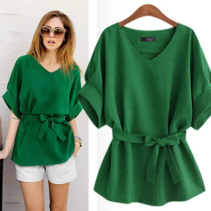 Women Blouses Linen Tunic Shirt V Neck Batwing Sleeve Blouse Plus Size Women Blouses For Summer My Store