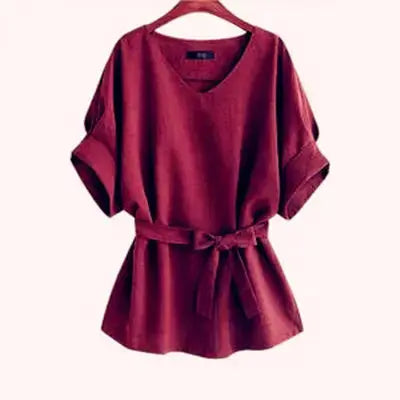 Women Blouses Linen Tunic Shirt V Neck Batwing Sleeve Blouse Plus Size Women Blouses For Summer My Store