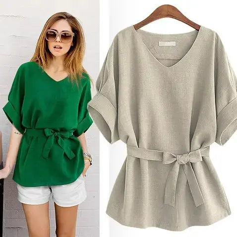 Women Blouses Linen Tunic Shirt V Neck Batwing Sleeve Blouse Plus Size Women Blouses For Summer My Store