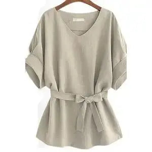 Women Blouses Linen Tunic Shirt V Neck Batwing Sleeve Blouse Plus Size Women Blouses For Summer My Store