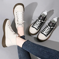 Women Casual Genuine Leather Soft Sole Higth Top Walking Sneaker Girl Student Sport Jogging Shoes Flats Trendy Marton Ankle Boot Natalia Home Fashion    Natalia Home Fashion