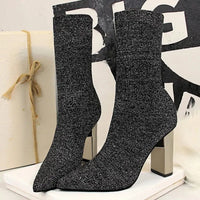 Women Elastic Sock Boots Metal Block Heel Women Boots Sexy High-heel Boots  Women Ankle Boots Natalia Home Fashion    Natalia Home Fashion