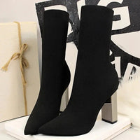 Women Elastic Sock Boots Metal Block Heel Women Boots Sexy High-heel Boots  Women Ankle Boots Natalia Home Fashion    Natalia Home Fashion