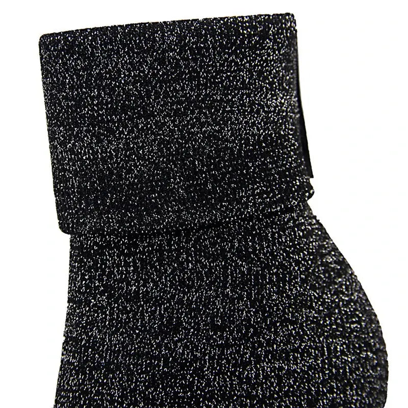 Women Elastic Sock Boots Metal Block Heel Women Boots Sexy High-heel Boots  Women Ankle Boots Natalia Home Fashion    Natalia Home Fashion