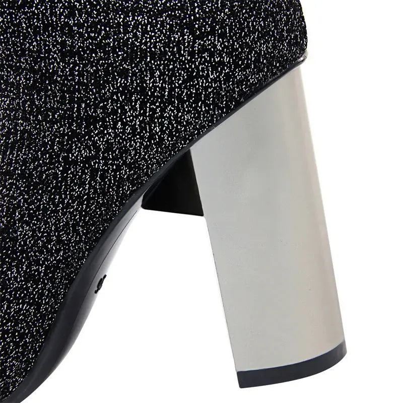Women Elastic Sock Boots Metal Block Heel Women Boots Sexy High-heel Boots  Women Ankle Boots Natalia Home Fashion    Natalia Home Fashion
