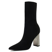 Women Elastic Sock Boots Metal Block Heel Women Boots Sexy High-heel Boots  Women Ankle Boots Natalia Home Fashion    Natalia Home Fashion