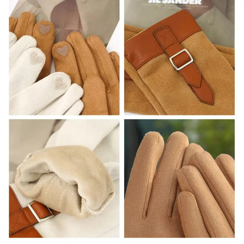 Women Fashion Elegant Business Style Suede Keep Warm Touch Screen Gloves Drive Skiing Cycling Not Bloated Fleece Natalia Home Fashion    Natalia Home Fashion