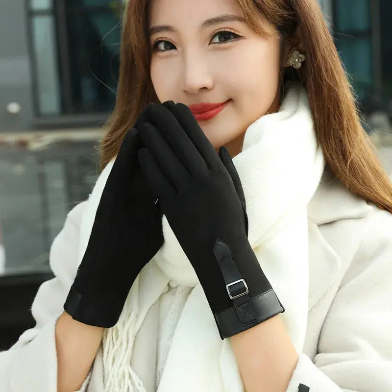 Women Fashion Elegant Business Style Suede Keep Warm Touch Screen Gloves Drive Skiing Cycling Not Bloated Fleece Natalia Home Fashion   black Natalia Home Fashion