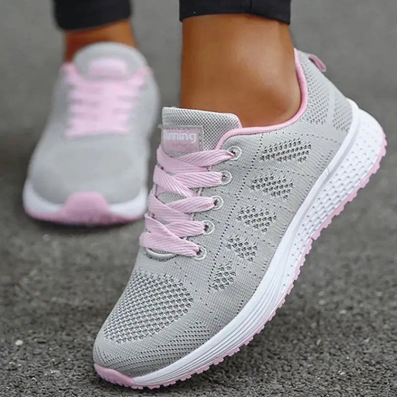 Women Flats Footwear Shoes Woman Lace Up Flats Shoes Casual Sneakers Women's Shoes Soft Natalia Home Fashion   GreyPink-35 Natalia Home Fashion
