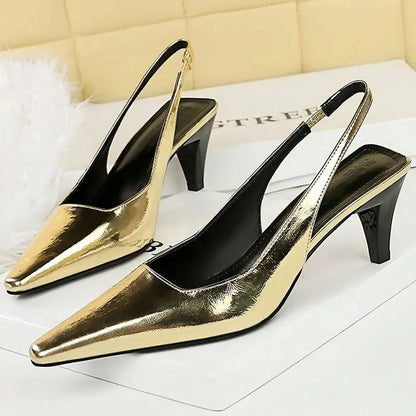 Women Heels Women 4Cm Heels Ladies Pumps Leisure Women's Shoes Hollow Back Strap Summer Women Sandals Natalia Home Fashion   Gold-37 Natalia Home Fashion