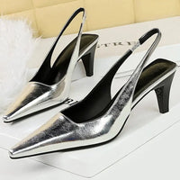 Women Heels Women 4Cm Heels Ladies Pumps Leisure Women's Shoes Hollow Back Strap Summer Women Sandals Natalia Home Fashion   Silver-38 Natalia Home Fashion