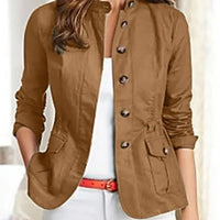 Women Jackets Autumn Vintage Casual Work Outwear Female Streetwear Caquetá Long Sleeve Solid Slim Fit Coats Natalia Home Fashion   Brown-L-CHINA Natalia Home Fashion