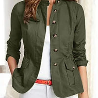 Women Jackets Autumn Vintage Casual Work Outwear Female Streetwear Caquetá Long Sleeve Solid Slim Fit Coats Natalia Home Fashion   Dark-Green-L-CHINA Natalia Home Fashion