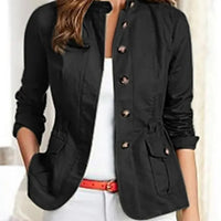 Women Jackets Autumn Vintage Casual Work Outwear Female Streetwear Caquetá Long Sleeve Solid Slim Fit Coats Natalia Home Fashion   Black-L-CHINA Natalia Home Fashion