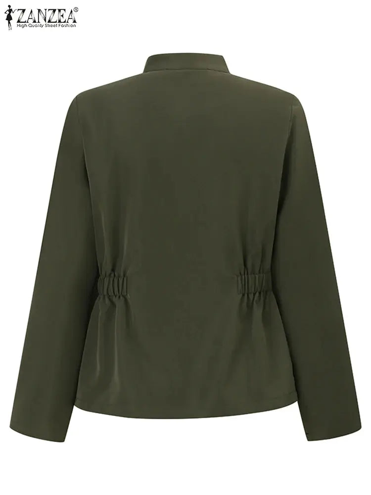 Women Jackets Autumn Vintage Casual Work Outwear Female Streetwear Caquetá Long Sleeve Solid Slim Fit Coats Natalia Home Fashion    Natalia Home Fashion