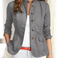 Women Jackets Autumn Vintage Casual Work Outwear Female Streetwear Caquetá Long Sleeve Solid Slim Fit Coats Natalia Home Fashion   GRAY-L-CHINA Natalia Home Fashion