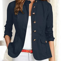 Women Jackets Autumn Vintage Casual Work Outwear Female Streetwear Caquetá Long Sleeve Solid Slim Fit Coats Natalia Home Fashion   Dark-Blue-L-CHINA Natalia Home Fashion
