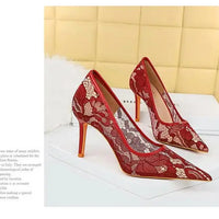 Women Pumps Luxury Mesh Lace Pointed-toe Shoes Wrap-toe Shallow High Heel Pumps For Ladies Annual Meeting Nightclub Shoes My Store