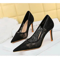 Women Pumps Luxury Mesh Lace Pointed-toe Shoes Wrap-toe Shallow High Heel Pumps For Ladies Annual Meeting Nightclub Shoes My Store