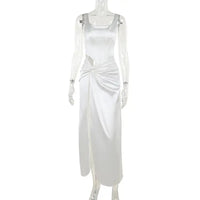 Women Solid Off-shoulder Backless Sleeveless Bodycon Fashion Long Dress Satin Strapless Thigh High Split Maxi Dress My Store