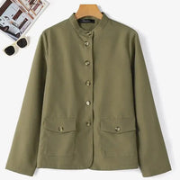 Women Spring Jackets Autumn Fashion Stand Collar Long Sleeve Thin Coats Casual Solid Work Outwear Loose Shirt Caquetá Natalia Home Fashion    Natalia Home Fashion