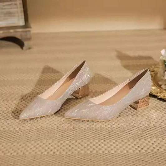 Women Wedding Shoes Comfortable Suede Solid Color Pointed-toe Mujer Shoes Wrap-toe Shallow Flats For Ladies Banquet Bridal Shoes My Store