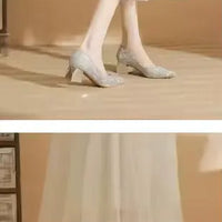 Women Wedding Shoes Comfortable Suede Solid Color Pointed-toe Mujer Shoes Wrap-toe Shallow Flats For Ladies Banquet Bridal Shoes My Store