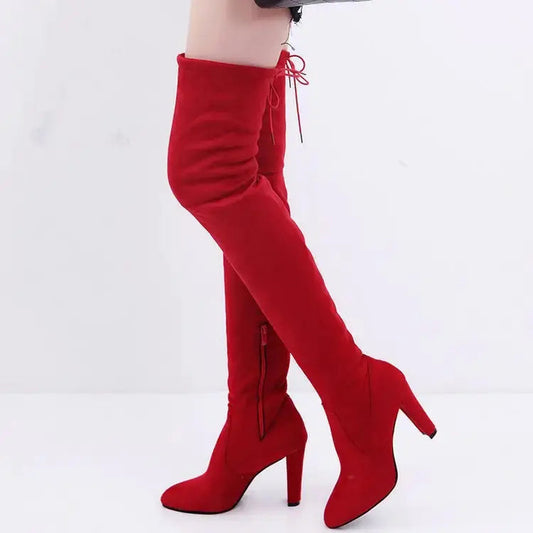 Women boot faux suede boots Women Over The Knee Boots Lace Up Sexy High Heels Shoes Woman Female Slim Thigh High Boots My Store Boots   Natalia Home Fashion