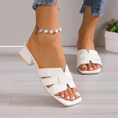 Women's Fashion Large Size Slippers Summer New Square Head Hollow Breathable Soft Bottom Temperament Low Heel Sandals Natalia Home Fashion    Natalia Home Fashion
